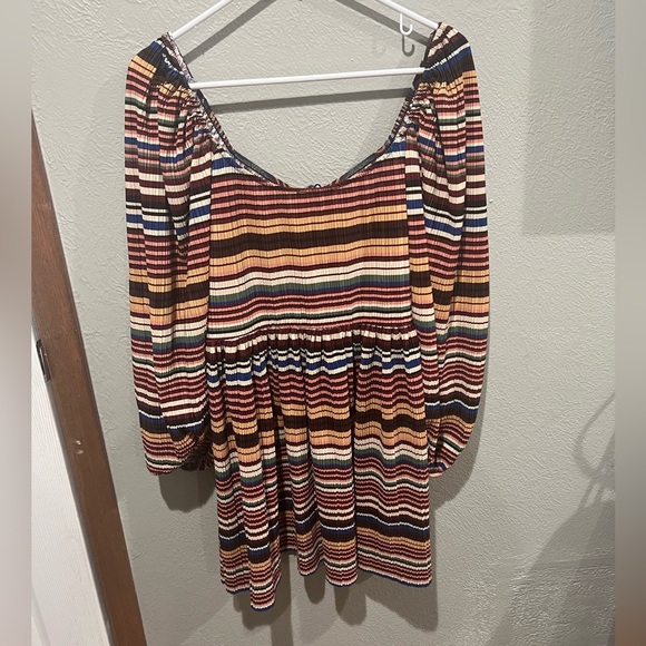 Zara Multicolor Striped Long Sleeve Dress EUC Size M Perfect Dress Puff Sleeves - Picture 3 of 5